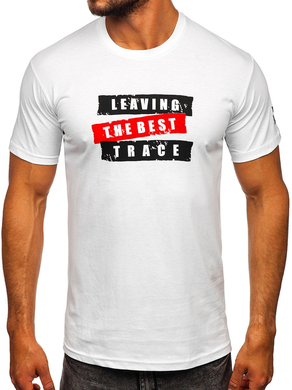 Biały bawełniany t-shirt męski z nadrukiem Denley 14514