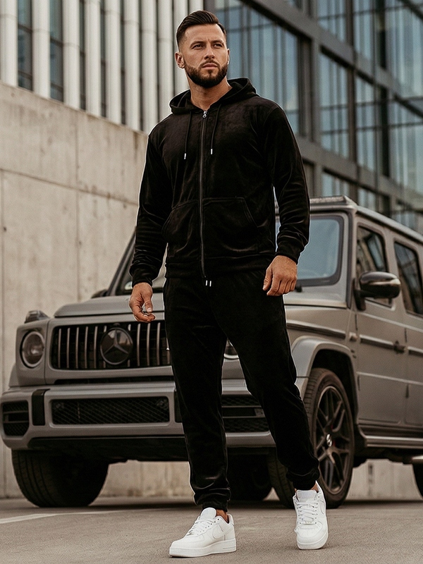 Dres męski welurowy z kapturem czarny Denley Sergio