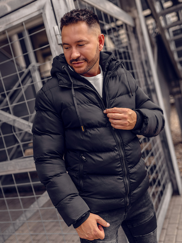 Czarna pikowana kurtka męska zimowa Denley 7325A