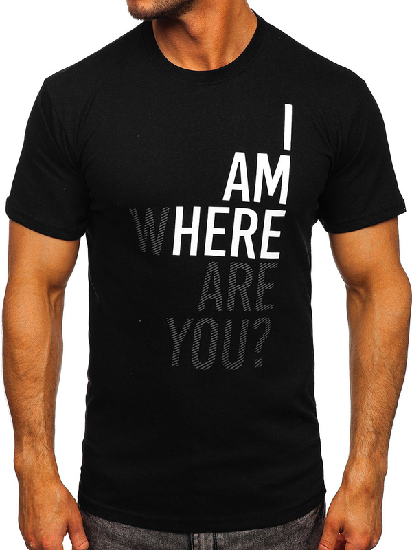 Czarny bawełniany t-shirt męski z nadrukiem Bolf 0404T