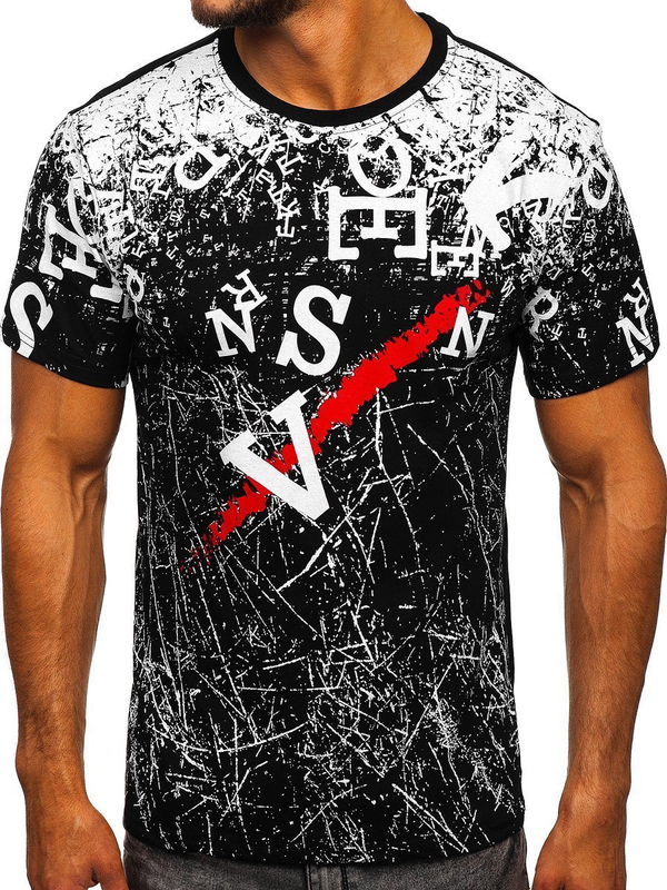 Czarny bawełniany t-shirt męski z nadrukiem Bolf JS10650