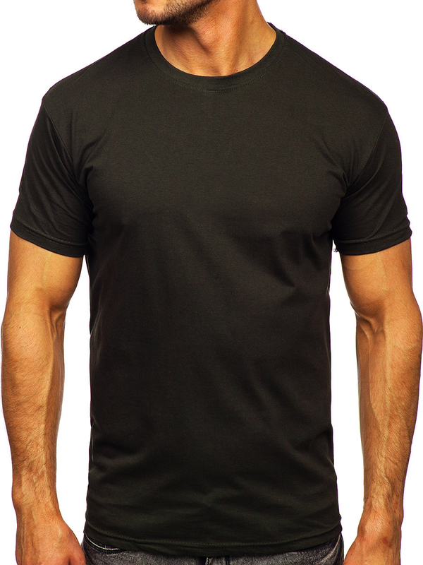 Khaki bawełniany t-shirt męski bez nadruku Bolf 192397