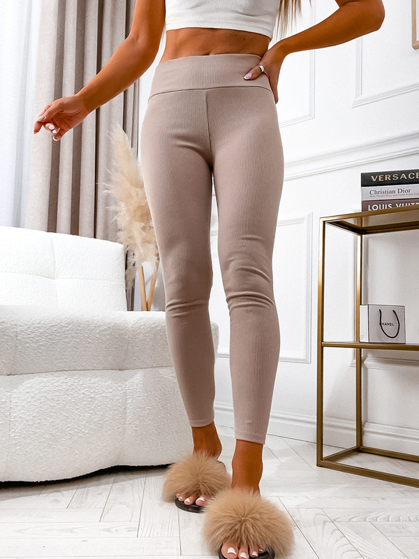 Cappuccino prążkowane legginsy damskie Denley 020