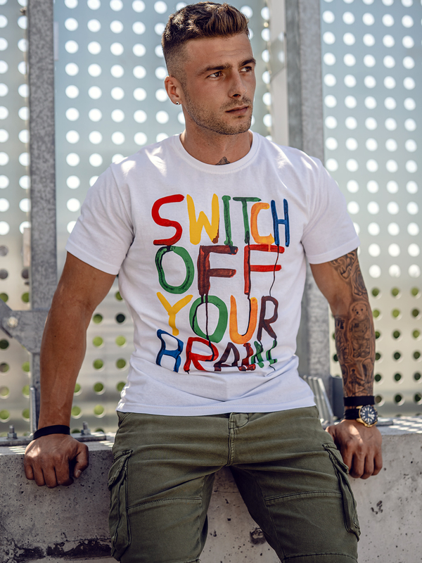 Biały t-shirt męski z nadrukiem Bolf 1181A