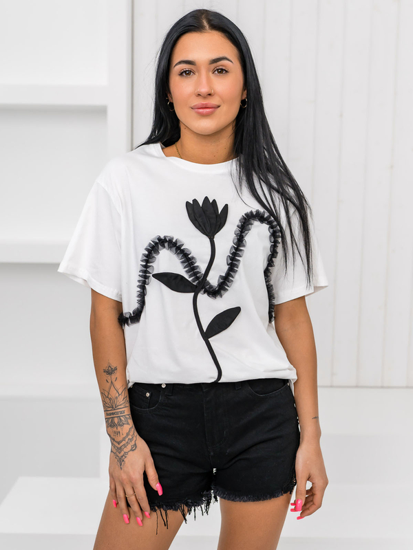 Biały t-shirt damski z aplikacją Denley 96T632