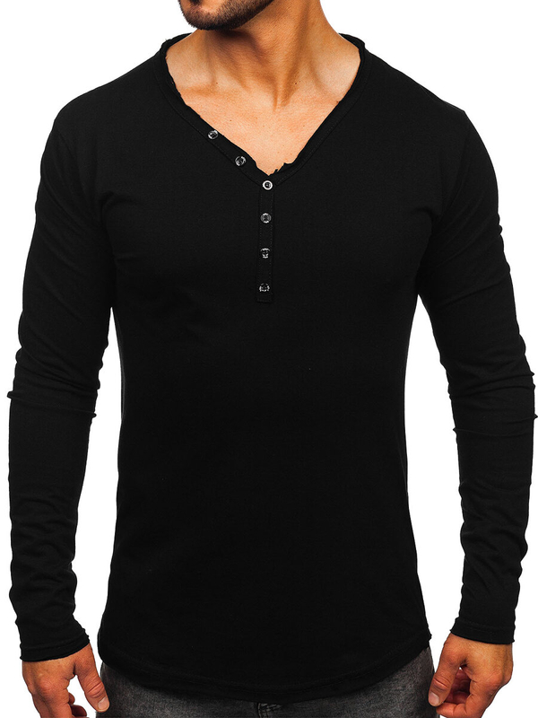 Czarny Longsleeve męski bez nadruku Bolf 5059