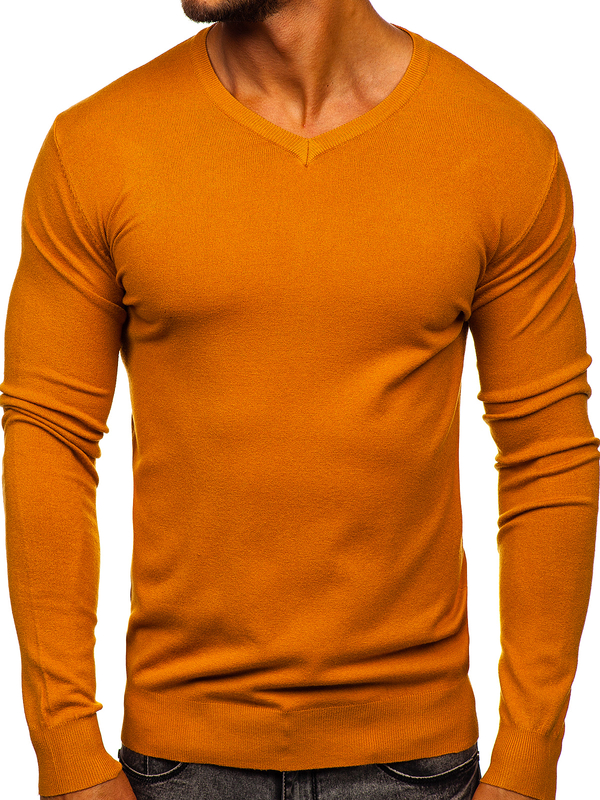 Camelowy sweter męski w serek Denley YY03
