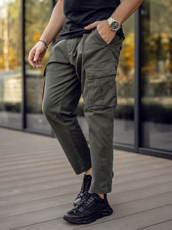 Khaki spodnie materiałowe bojówki męskie Denley 77323
