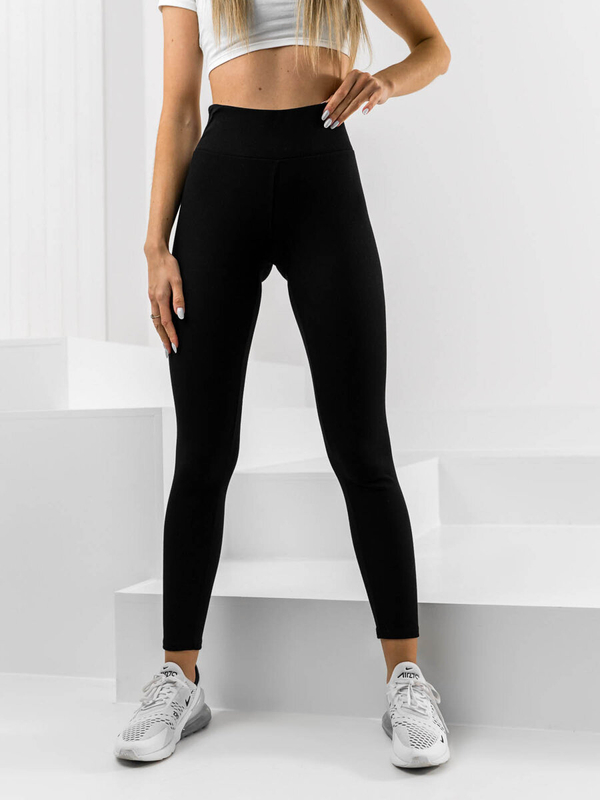 Czarne prążkowane legginsy damskie Denley 10328