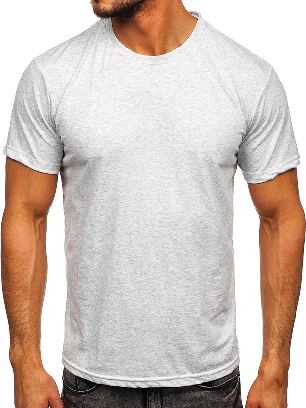 Jasnoszary bawełniany t-shirt męski bez nadruku Bolf 192397