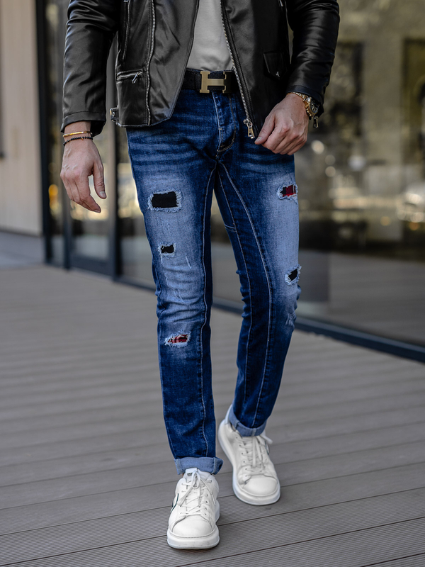 Niebieskie spodnie jeansowe męskie regular fit Denley MP0050B