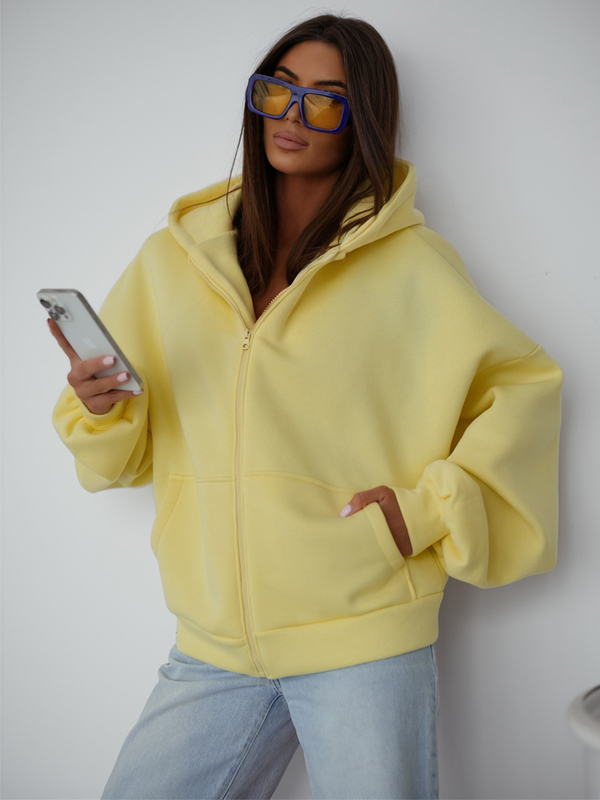 Bluza damska z kapturem ocieplana butterfly żółta Denley 821112