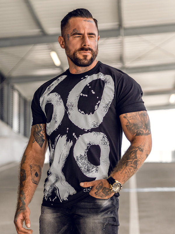 Czarny bawełniany t-shirt męski z nadrukiem Bolf 0303A