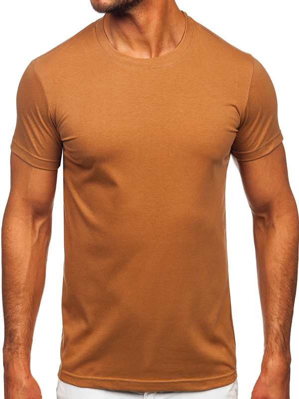 T-shirt męski bez nadruku brązowy Denley 2005-86