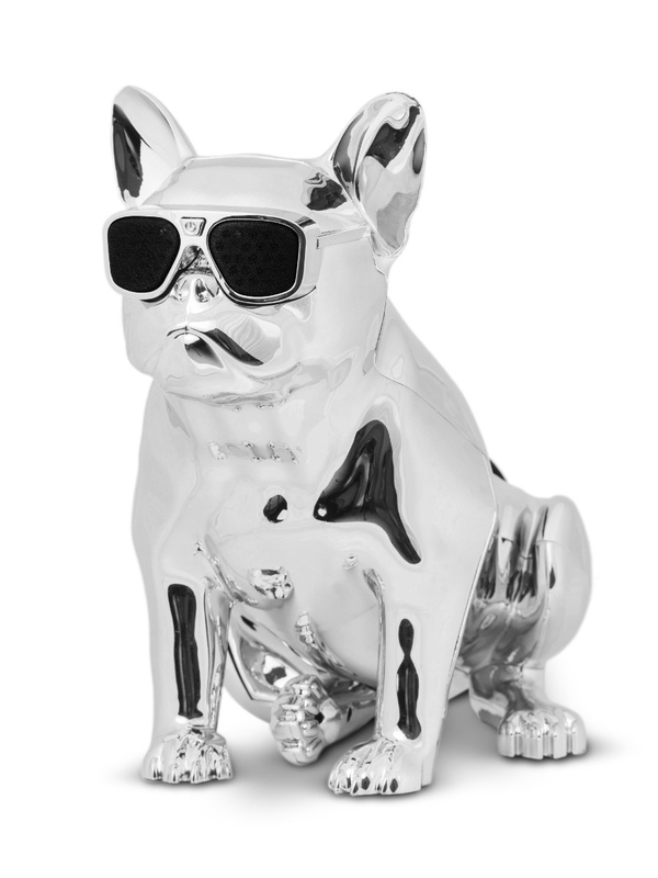 Srebrny duży głośnik bezprzewodowy Buldog Francuski bluetooth S4