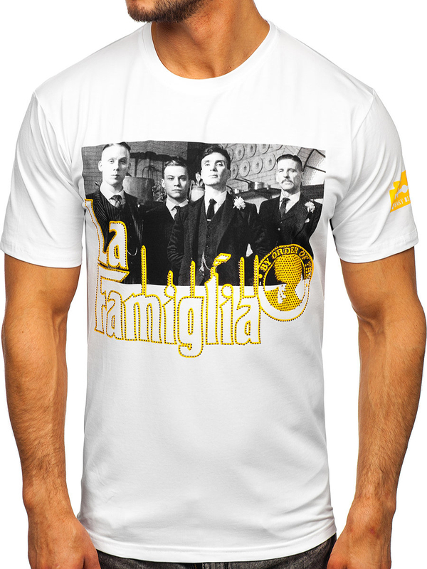 Biały t-shirt męski z aplikacjami Bolf 2824