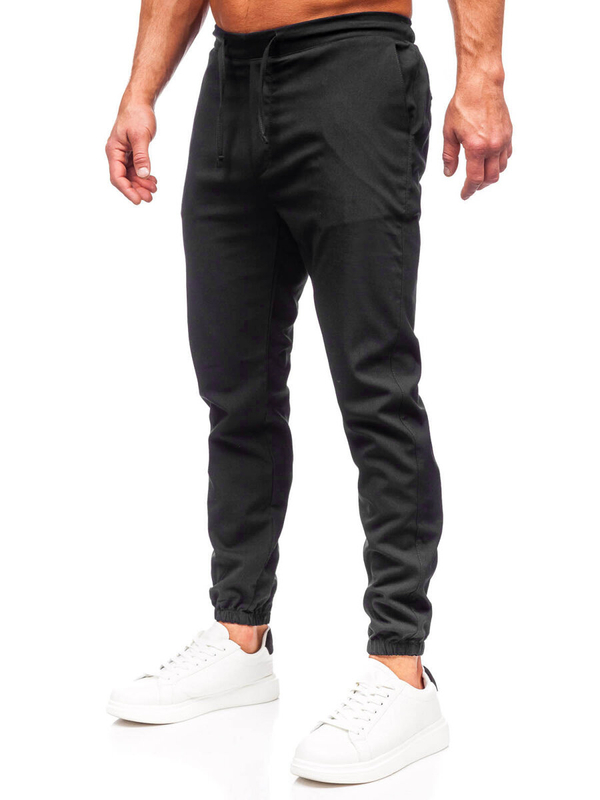 Czarne spodnie materiałowe joggery męskie Denley 0065