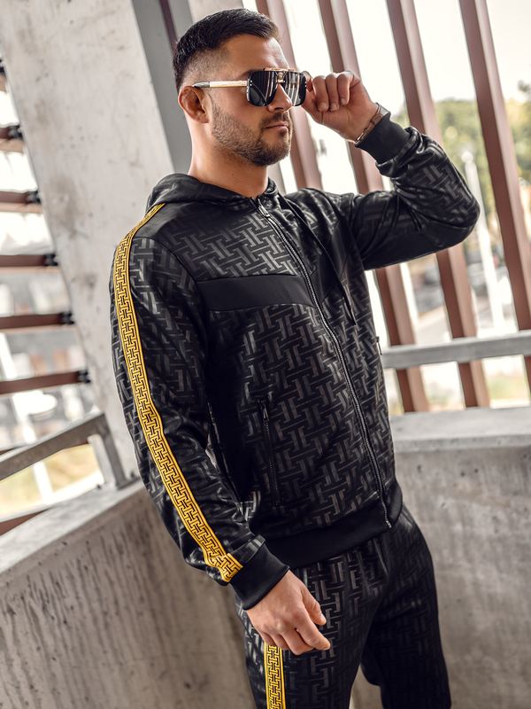 Czarny dres męski z kapturem Denley 3A165A