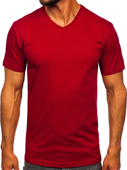 Bordowy t-shirt męski bez nadruku w serek Bolf 192131