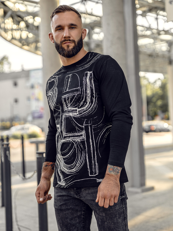 Czarny longsleeve męski z nadrukiem Bolf 146743