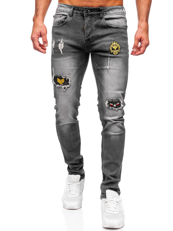 Grafitowe spodnie jeansowe męskie slim fit Denley MP0167G