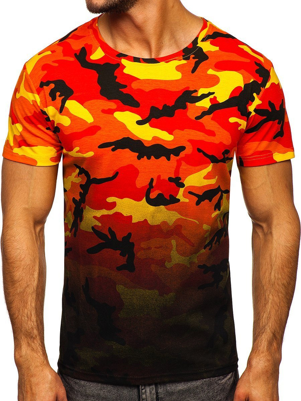 Pomarańczowy t-shirt męski z nadrukiem moro Denley S808