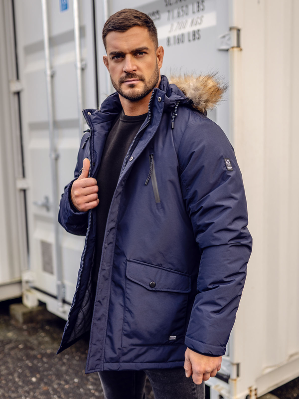 Atramentowa kurtka męska zimowa parka alaska Denley WX032DA
