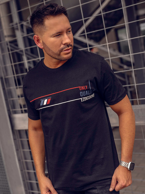 Czarny bawełniany t-shirt męski z nadrukiem Bolf 14772A