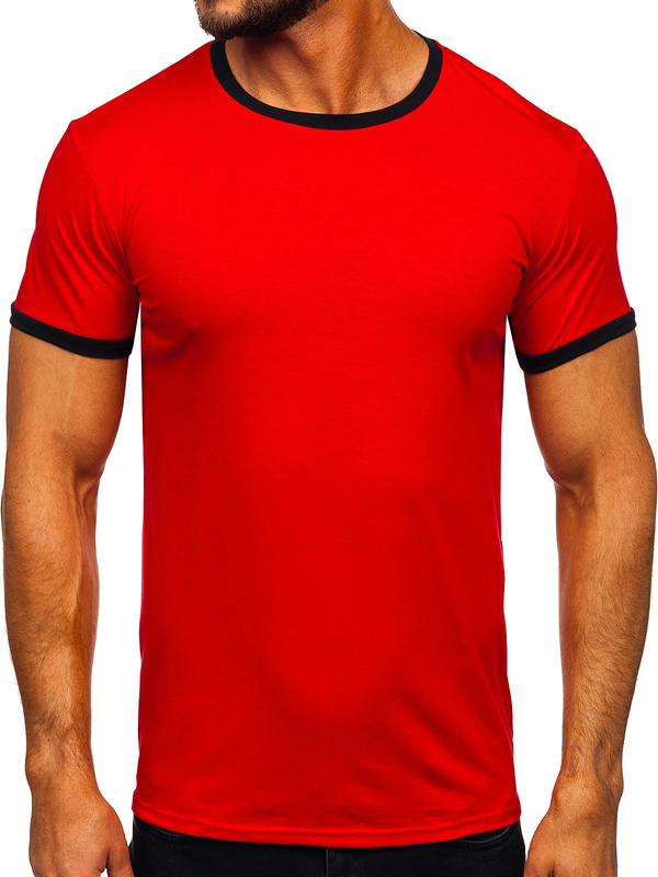 Czerwony bez nadruku t-shirt męski Denley 8T83