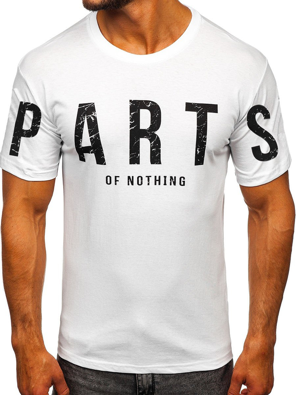 Biały bawełniany t-shirt męski z nadrukiem Bolf 1180