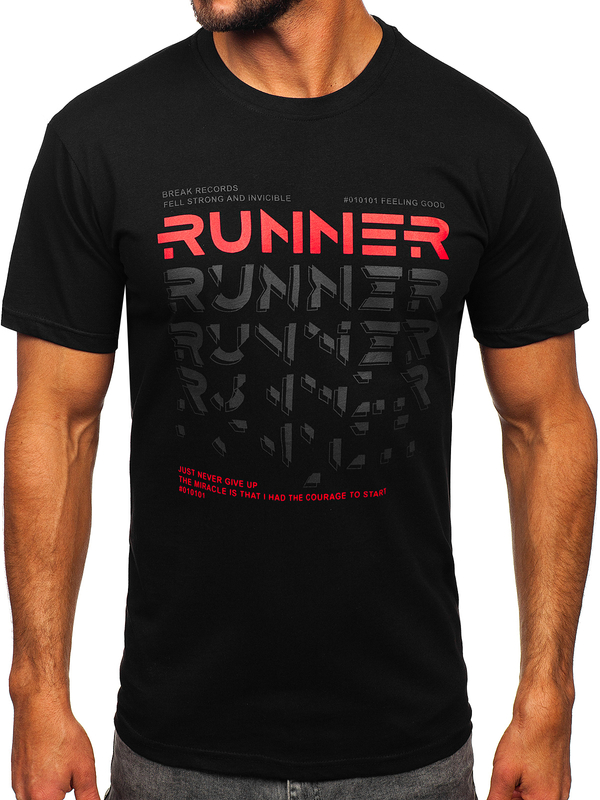 Czarny T-shirt męski z nadrukiem Bolf 14336