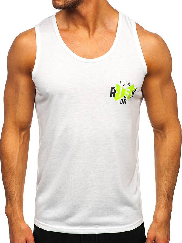 Biało-zielona koszulka tank top z nadrukiem Denley HY818