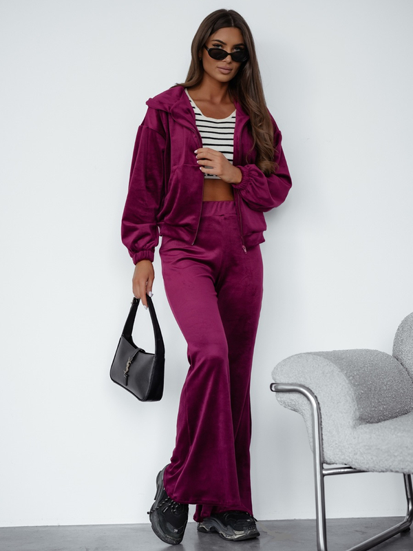 Komplet dresowy damski dwuczęściowy bordowy Denley Velvet Flare