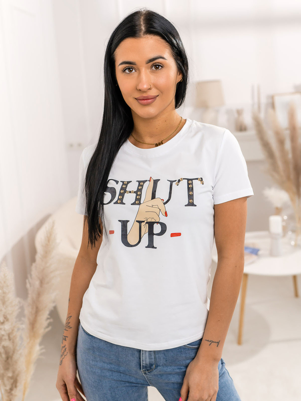 Biały t-shirt damski z nadrukiem Denley 95T2501