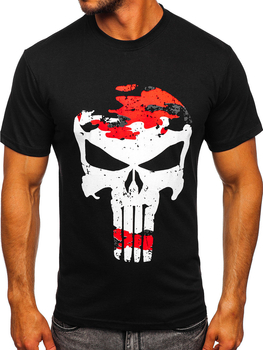 Czarno-czerwony bawełniany t-shirt męski z nadrukiem Bolf 2098