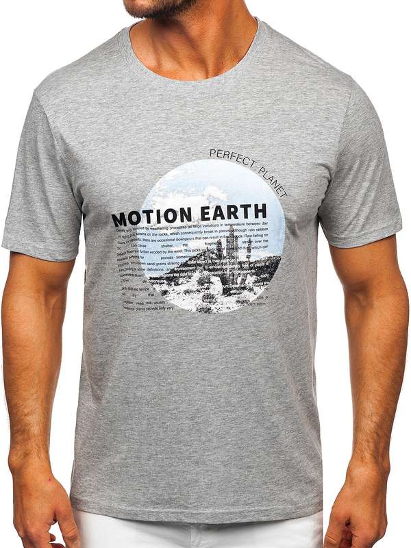 Szary bawełniany t-shirt męski z nadrukiem Denley MPO3466