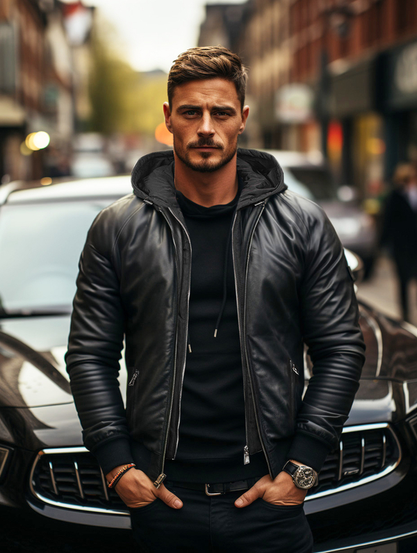 Czarna skórzana kurtka bomberka męska Denley 11Z8004-A