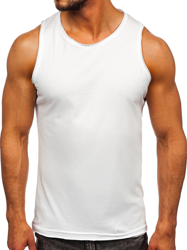 Biała bawełniana koszulka tank top męska bez nadruku Bolf 1205