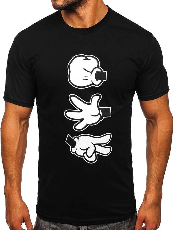 Czarny bawełniany t-shirt męski z nadrukiem Bolf KS1997