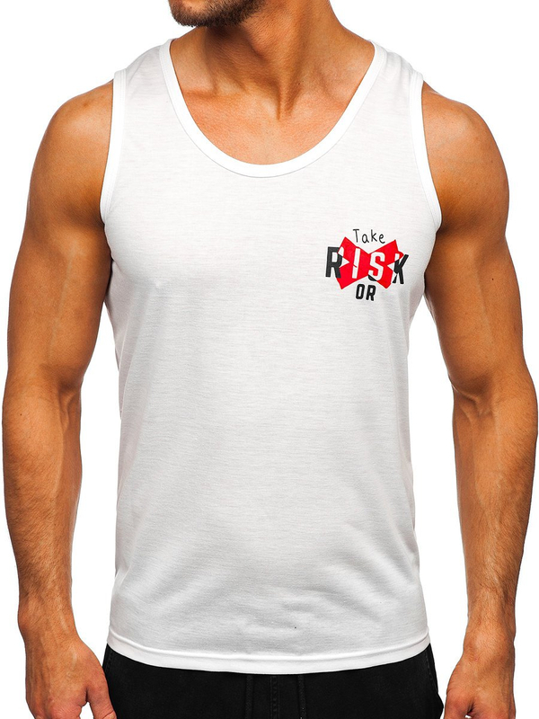Biało-czerwona koszulka tank top z nadrukiem Denley HY818