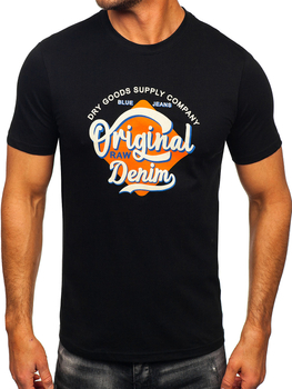 Czarny bawełniany t-shirt męski z nadrukiem Denley MPO3520