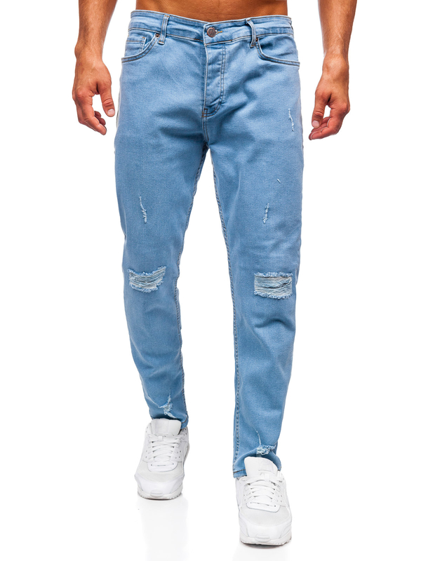 Niebieskie spodnie jeansowe męskie slim fit Denley 6580