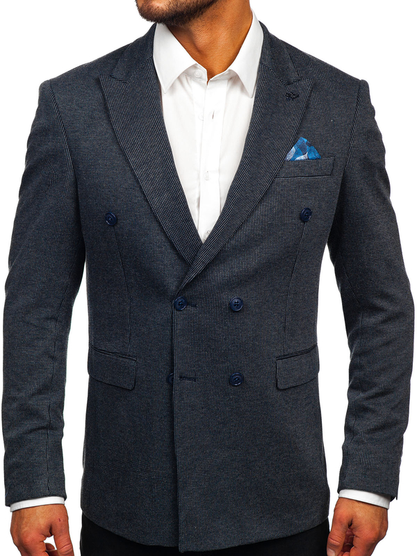 Granatowa dwurzędowa marynarka męska elegancka Denley 006