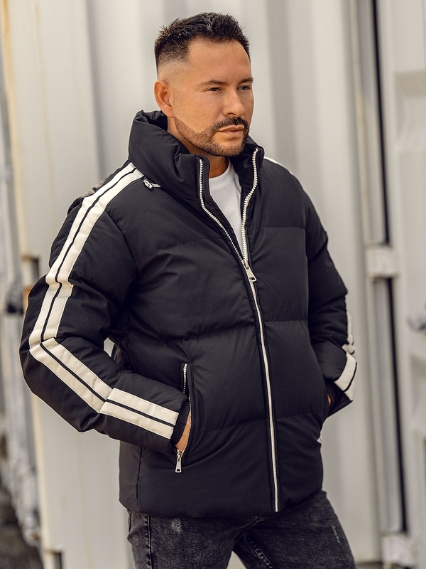 Czarna pikowana kurtka męska zimowa Denley 9979A