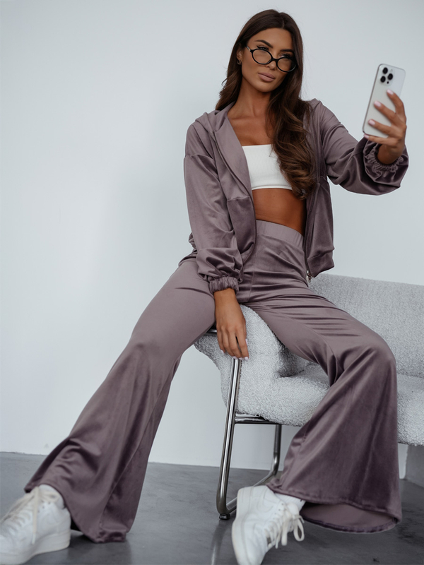 Komplet dresowy damski dwuczęściowy grafitowy Denley Velvet Flare