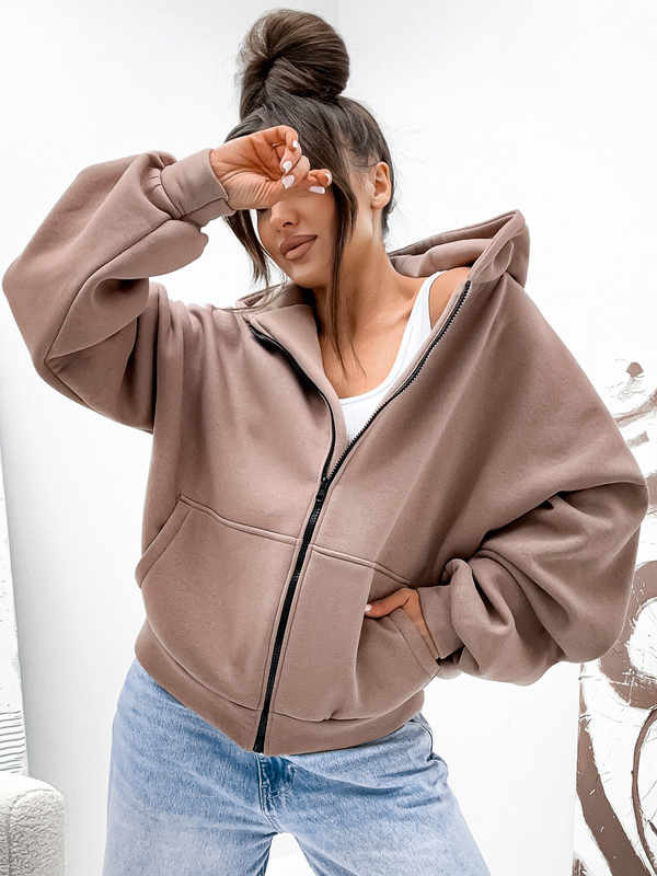 Bluza damska z kapturem ocieplana butterfly cappuccino Denley 821112