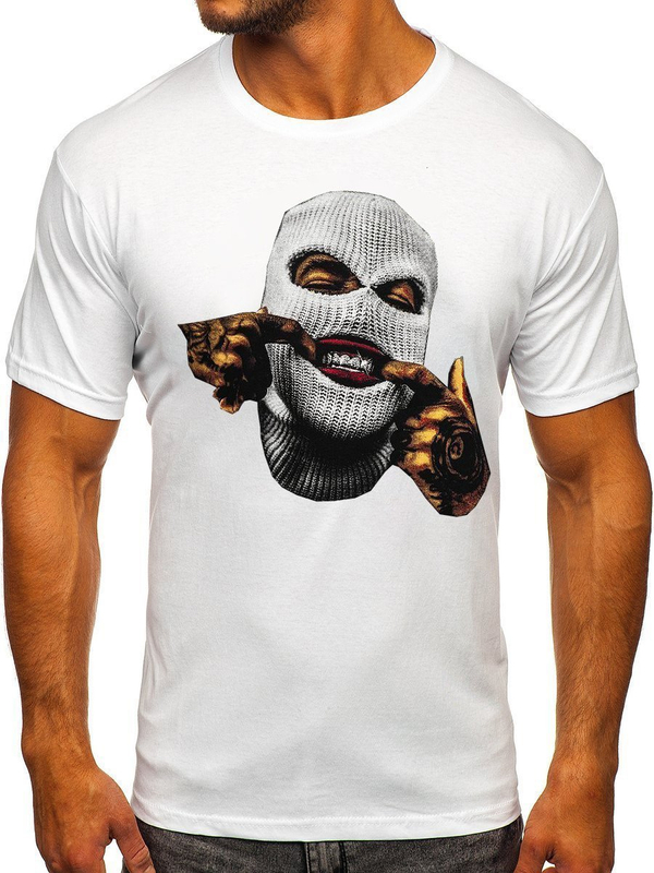 Biały bawełniany t-shirt męski z nadrukiem Bolf 142172