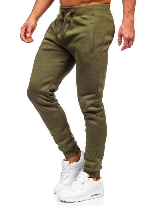 Spodnie męskie joggery dresowe khaki Denley XW01-A