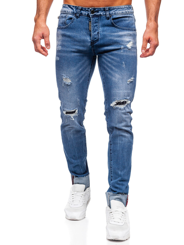 Niebieskie spodnie jeansowe męskie slim fit Denley MP0126B