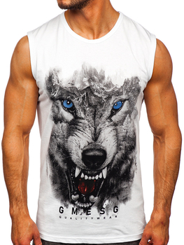 Biała koszulka tank top z nadrukiem Bolf 14824
